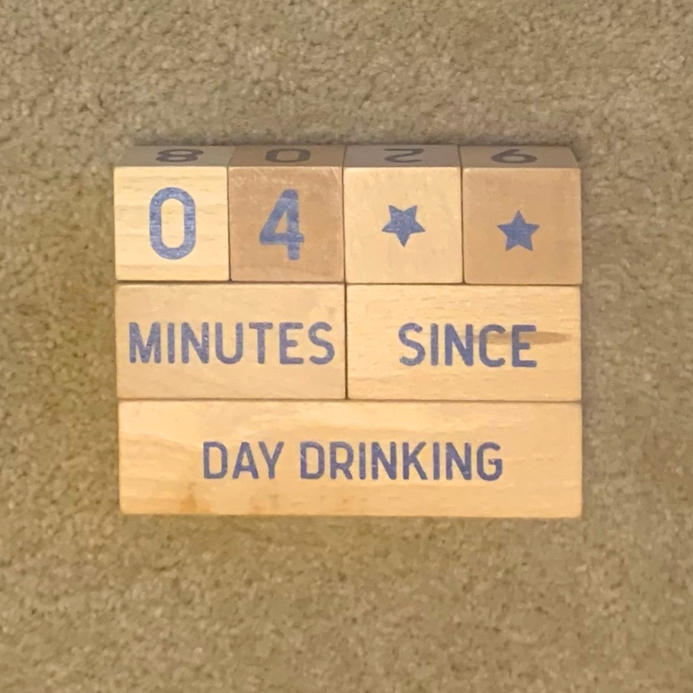 Wooden countdown block set. Open package.